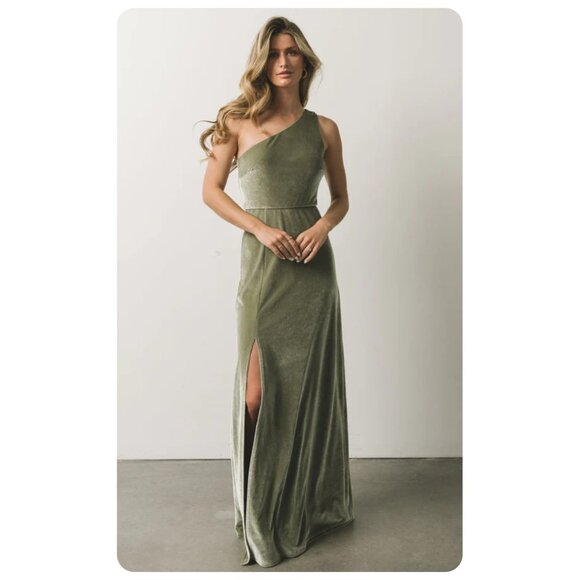 Baltic Born Green Tatiana Velvet One Shoulder Maxi Dress sz L - Picture 1 of 10
